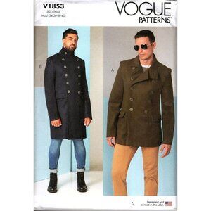 Vogue R11244 Mens 34 to 40 Lined Double Breasted Coat Uncut Sewing Pattern